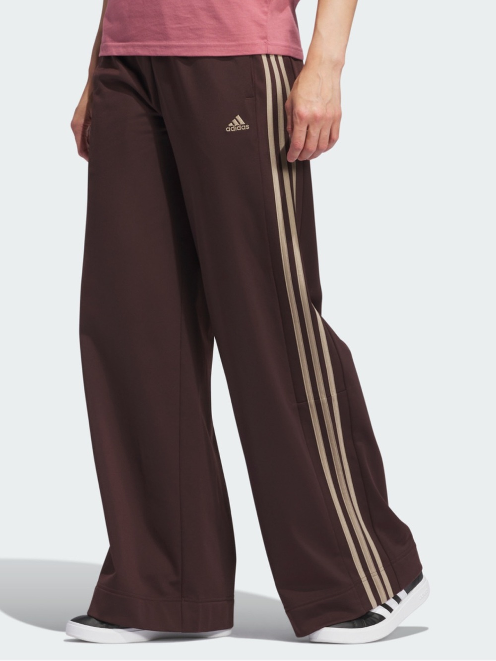 adidas Brown Wide-Leg Track Pants with Tan Stripes